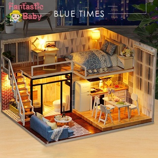 Mô Hình Ngôi Nhà Búp Bê 3d Màu Xanh Dương Nhạt Độc Đáo Trang Trí Phòng Bé