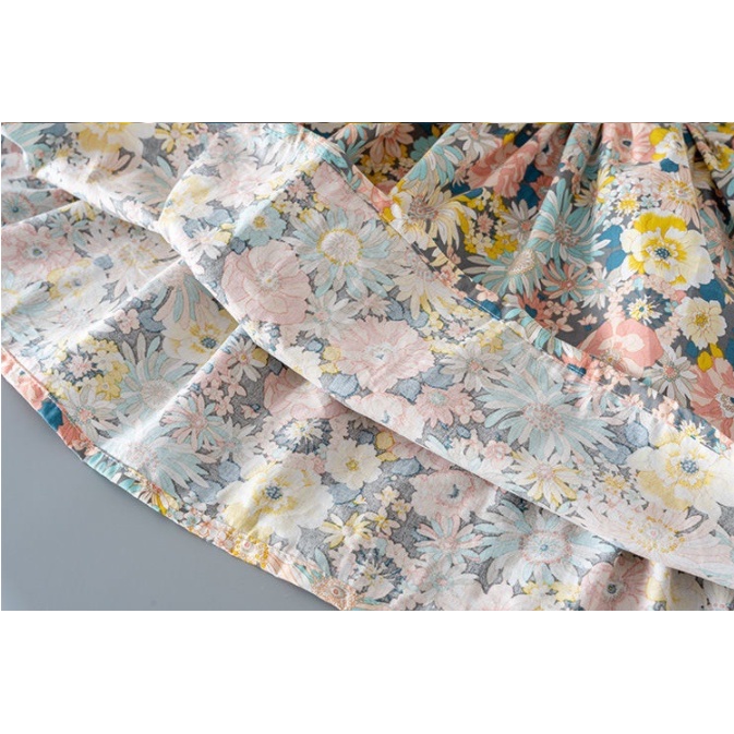 Đầm công chúa BABEPROUD từ cotton họa tiết hoa ngọt ngào ngắn tay mùa hè cho bé 1-6 tuổi