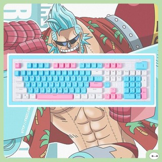 Set keycap nhựa pbt xuyên led 104 phím xanh trắng hồng franky