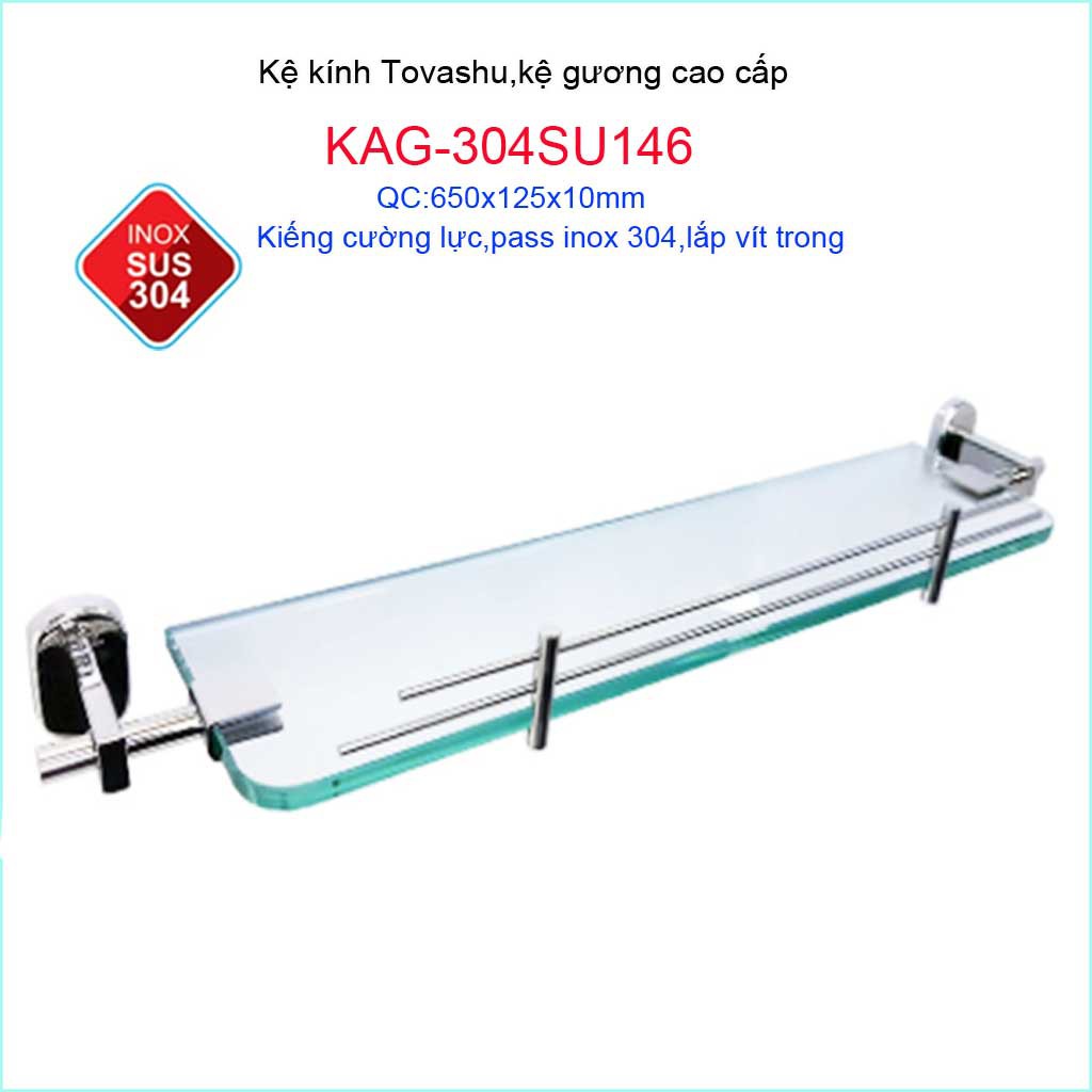 Kệ phòng Tovashu KAG-304SU146, kệ kính cường lực Inox SUS304 Nhật Bản cao cấp siêu bền