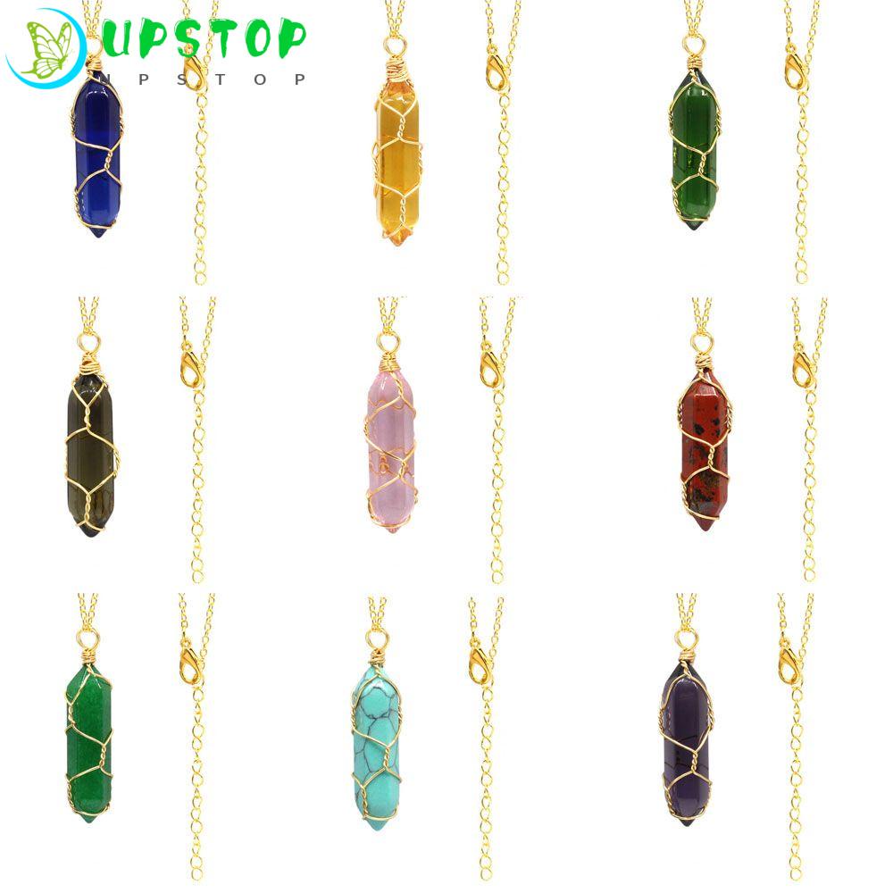 UPSTOP Vòng cổ mặt đá ngọc bích hình trụ màu vàng hồng tự nhiên thời trang cho nam và nữ