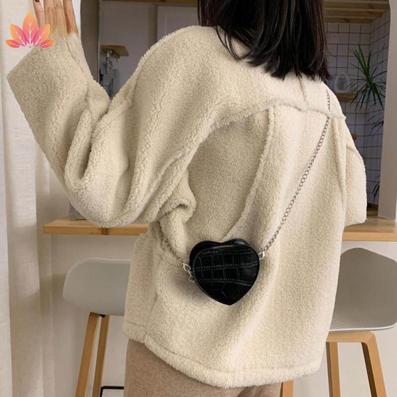 Túi Đeo Chéo Da Pu Hình Trái Tim Phối Dây Xích Thời Trang Cho Nữ JP5