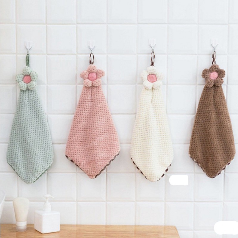 Khăn Lau Tay Vải Nhung San Hô Thấm Hút Tốt 42x32cm