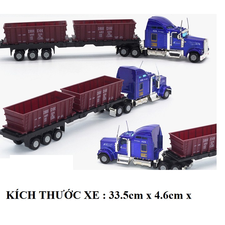 Xe container có thùng kéo đôi đầu kéo bằng kim loại đồ chơi trẻ em tỉ lệ 1:48