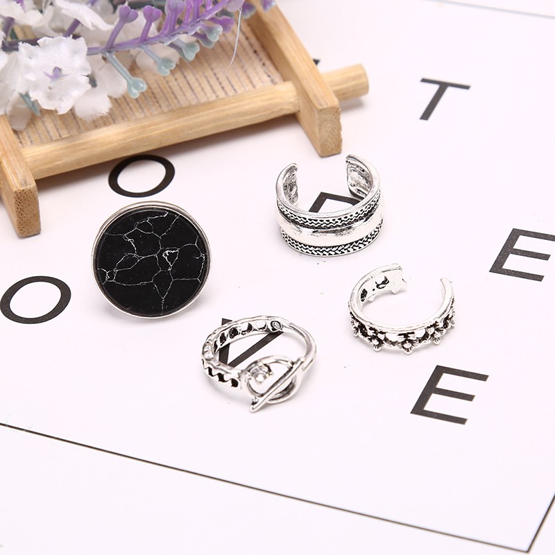 [funnyhouse]4Pcs/set Women Open djustable Knuckle Ring Geometry Rings Set Charm Jewelry Gift thro