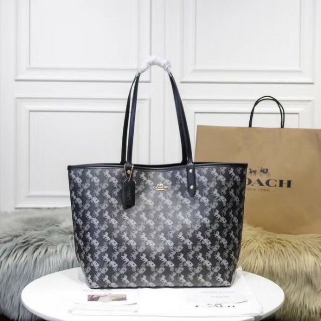 Túi Coach Shopper dùng được 2 mặt da thật phối canvast