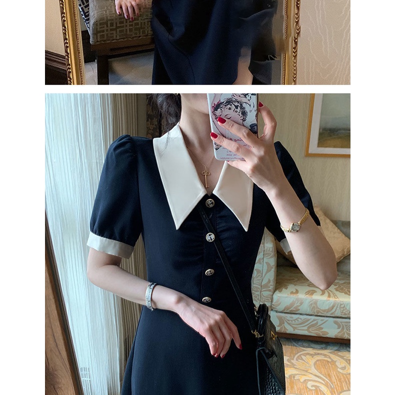 Đầm Dáng Ôm Cổ Búp Bê Màu Sắc Thời Trang Retro Pháp Cao Cấp