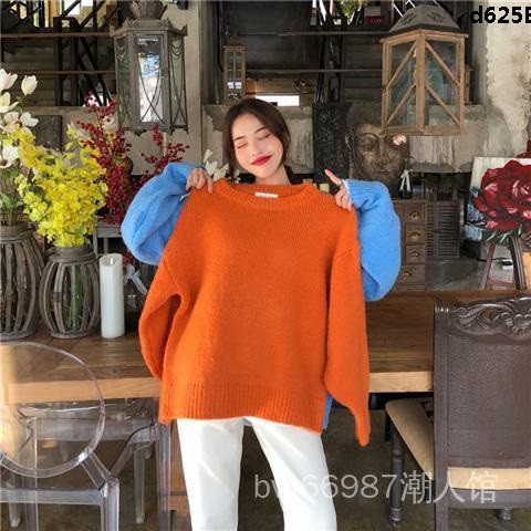 Áo khoác len dày dáng rộng màu cam dễ thương
