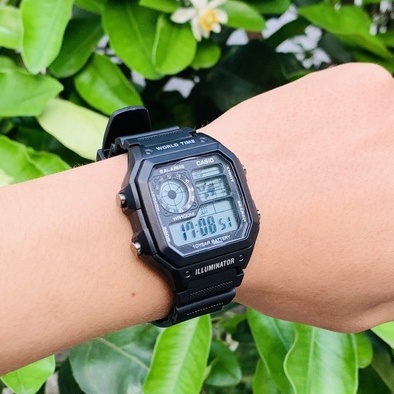 Đồng hồ nam Casio AE 1200-WHD classic chống nước , dây thép không gỉ (dây bạc mặt đen). | BigBuy360 - bigbuy360.vn