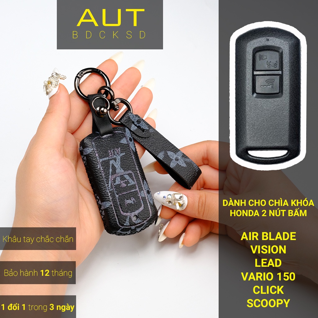 Bao da bảo vệ chìa khoá Smartkey Honda AB Air Blade Honda Lead Vision Vario Click LV khâu tay ABKV AD có tay cầm mẫu mới