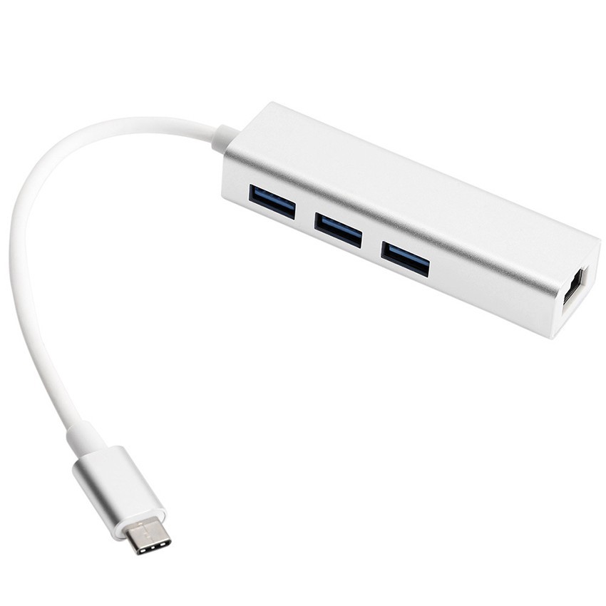 USB 3.1 Type-C to 3-Port USB 3.0 Hub & RJ45 LAN Card Adapter Data Cable