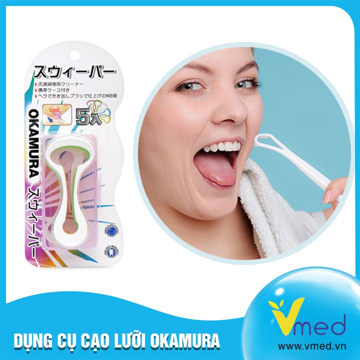 Dụng Cụ Cạo Lưỡi Siêu Sạch Okamura Nhật Bản (5 Cái/ 1 vỉ)