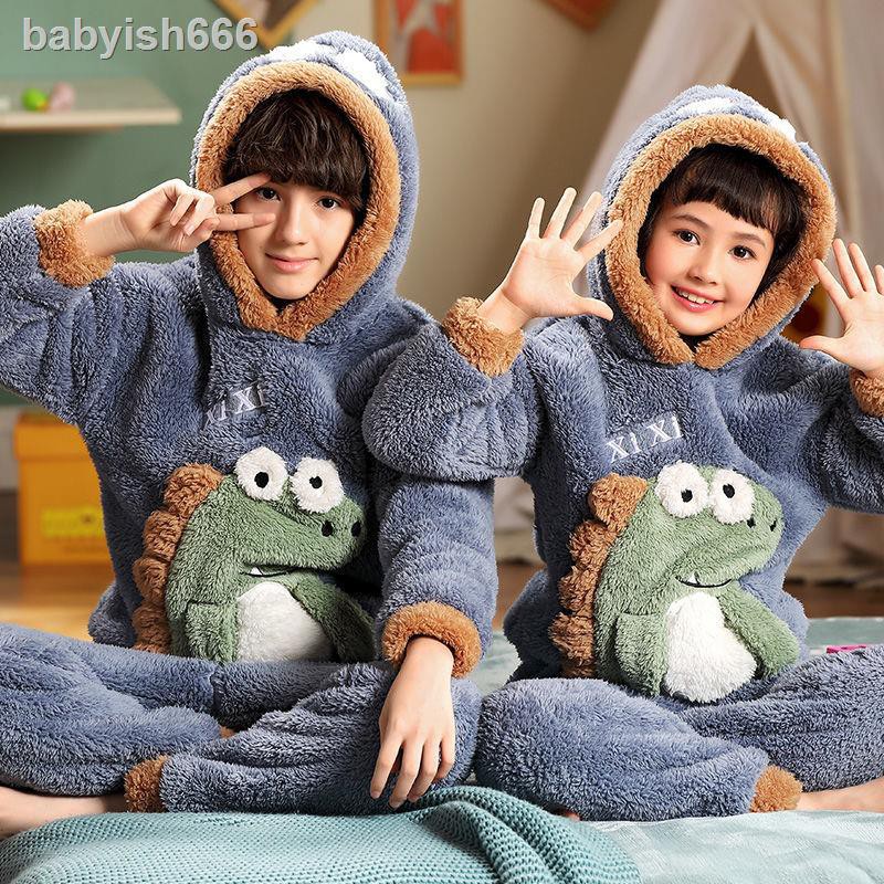 ۩☄♘Bộ Đồ Ngủ Vải Lông Cừu San Hô Dày Dặn Thời Trang Thu Đông Cho Bé 3-5-7-9-11 Tuổi