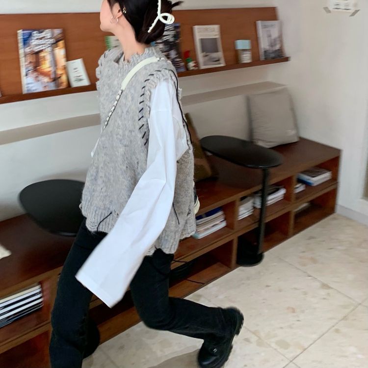 Áo Dệt Kim Sát Nách Dáng Rộng Cổ Tròn Thời Trang Hàn Quốc Cho Nữ