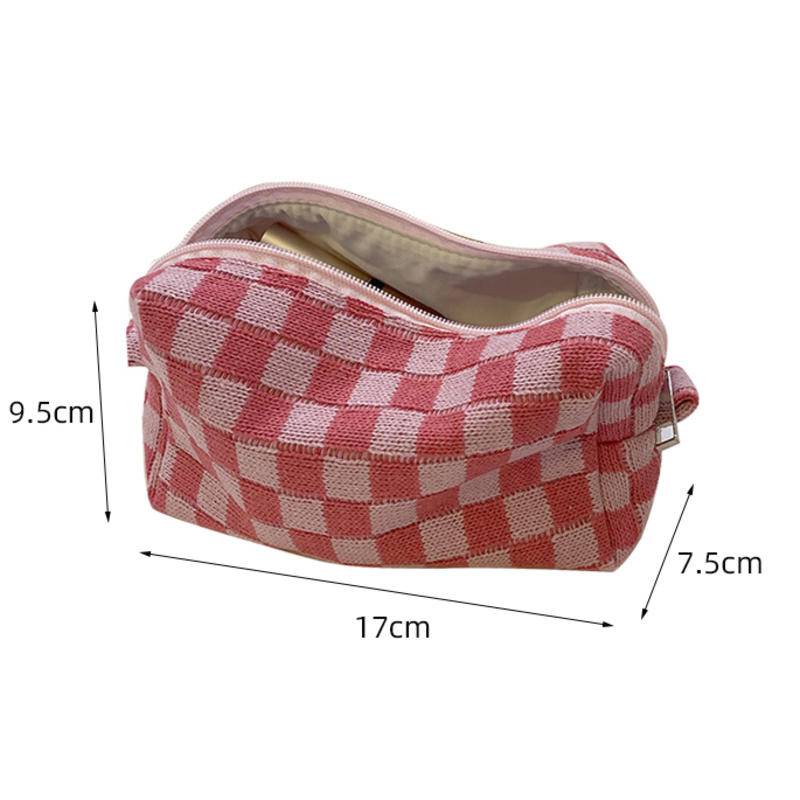 ⭐ iLado ⭐ Túi dễ thương theo chủ đề iLado Nylon mạng tinh thể phong cách ca rô túi có dây kéo nhỏ hộp đựng bút ba chiều bút dễ thương có dây kéo văn phòng túi đựng đồ cá nhân Phong cách nữ tính nhẹ nhàng