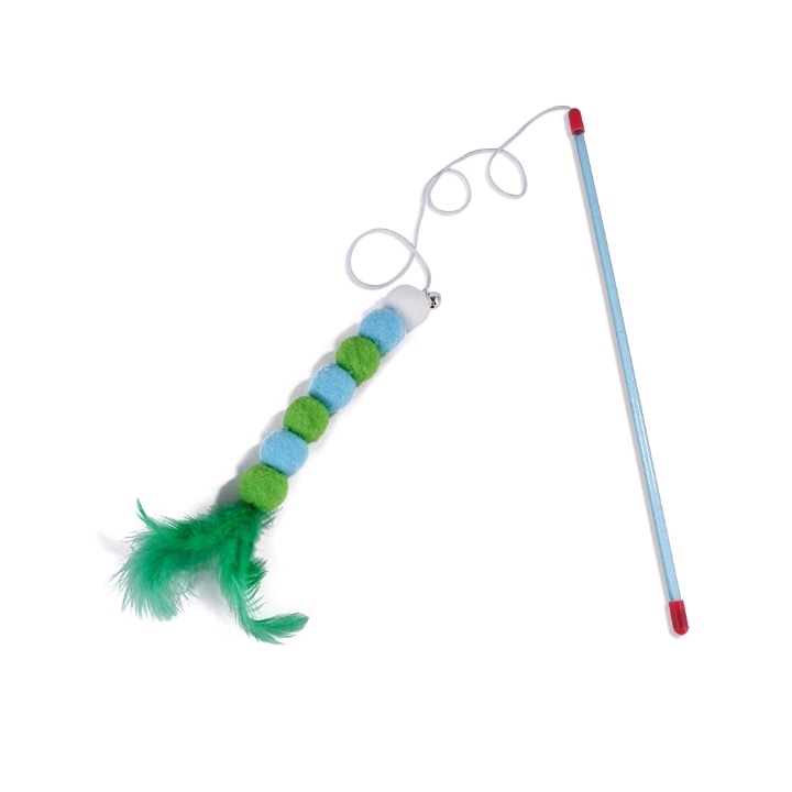 Cần câu mèo cục bông dài gắn lông vũ - Đồ chơi cho mèo vui nhộn dễ thương