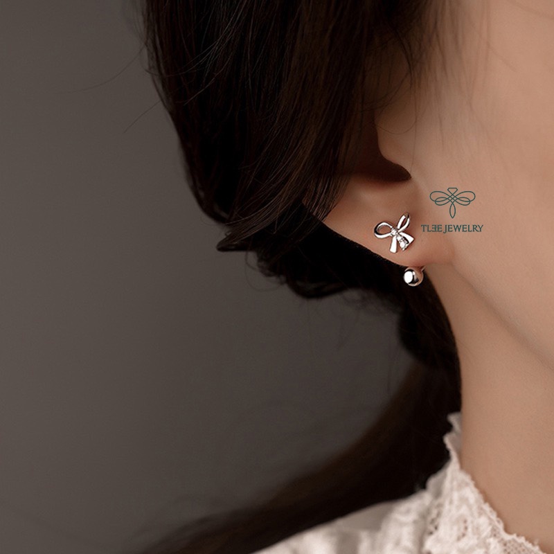 Khuyên tai bạc nữ TLEE nơ dáng cong chốt vặn nữ tính TleeJewelry B0103