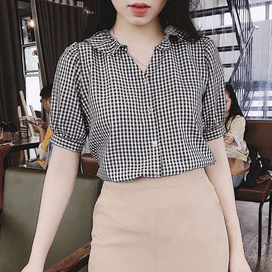 Áo sơ mi caro cổ bèo 2 màu đen, đỏ (CRDo/De)