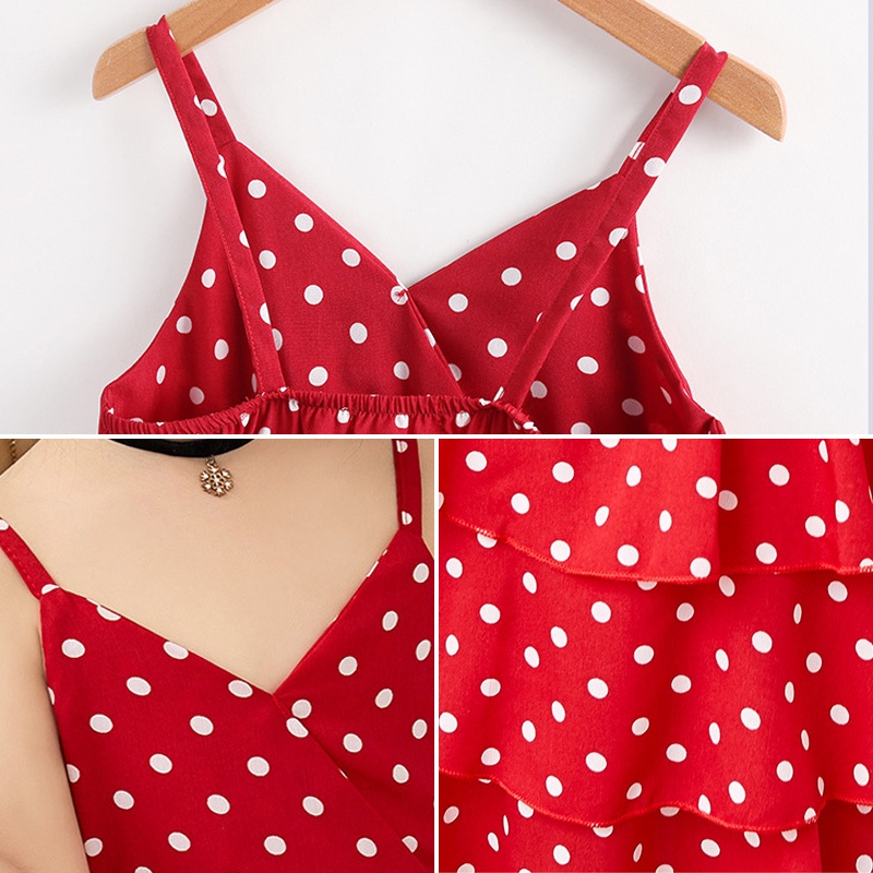 váy cho cô gái polka chấm trẻ em sling váy trẻ em quần áo AKKU