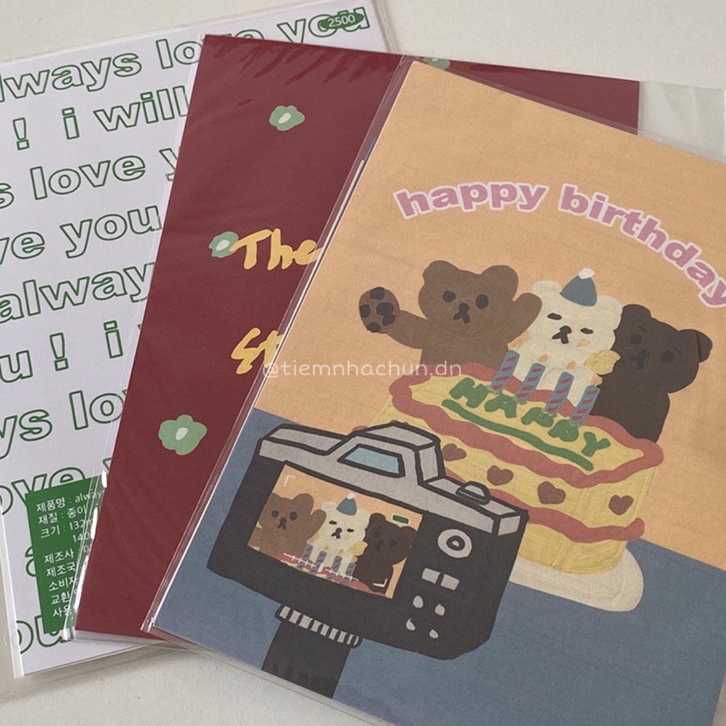 SET THIỆP / THƯ MỜI &amp; STICKER VIẾT LỜI NHẮN, CÂU CHÚC VÀ HAPPY BIRTHDAY HÌNH BEAR (ảnh thật) - Tiệm nhà Chun