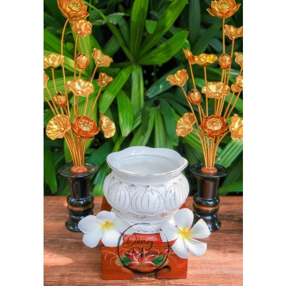 Bộ đồ thờ cúng thần tài thổ địa - Set bàn thờ gia tiên sứ Bạch Ngọc Búp Sen Cao Cấp