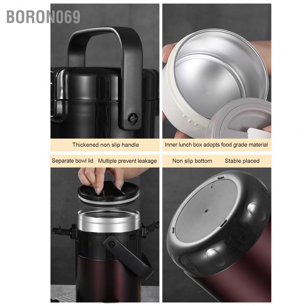 Hàng giao ngay 2.6L Hộp đựng thức ăn nhiệt Thép không gỉ 304 4 lớp Hộp cơm Bento hút chân không với Xử lý cho Trường học / Làm việc / Du lịch