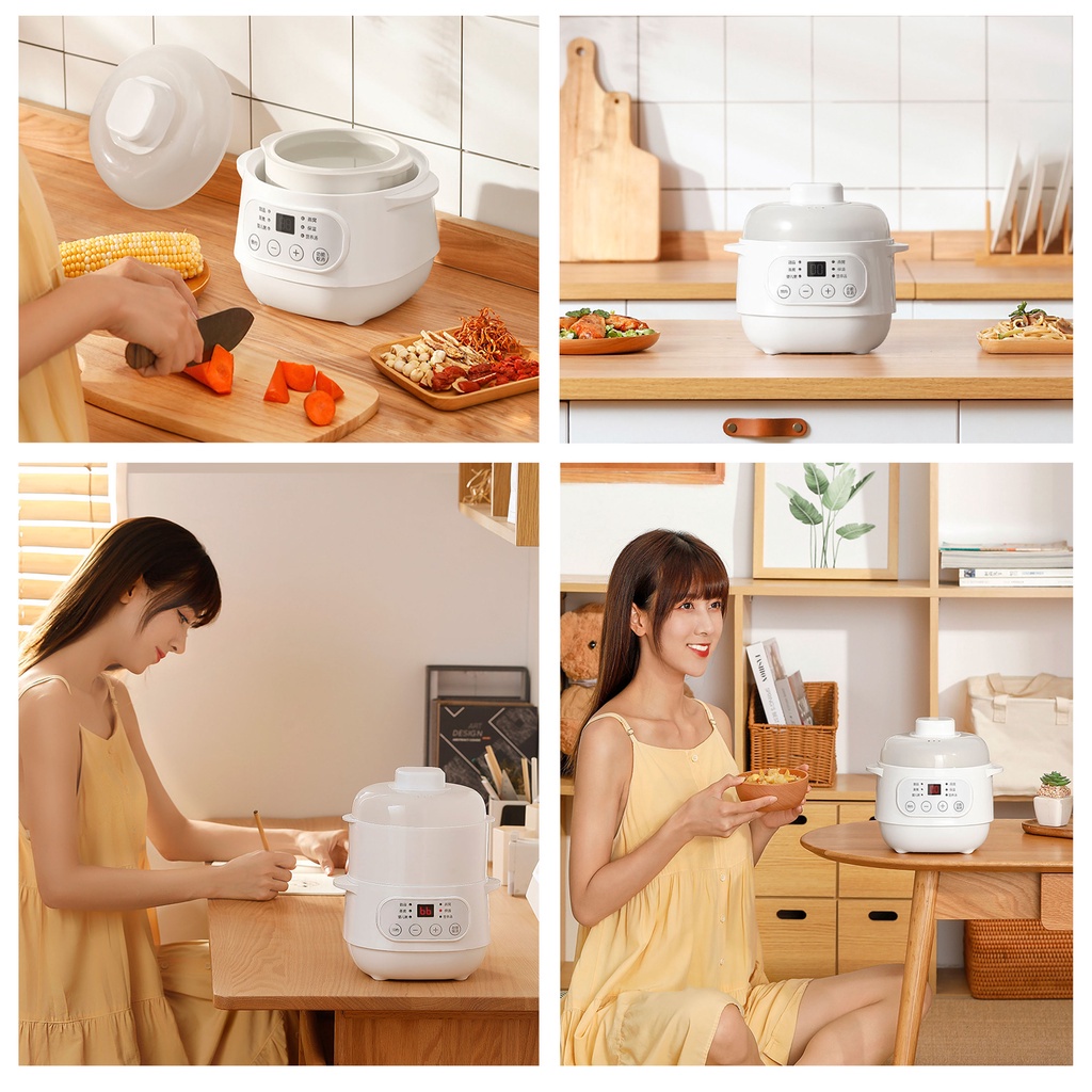 Nồi nấu cháo chậm đa năng Ceool 10A- dung tích 1 lít cho bé ăn dặm - Ninh hầm hấp cách thuỷ chưng yến đa năng