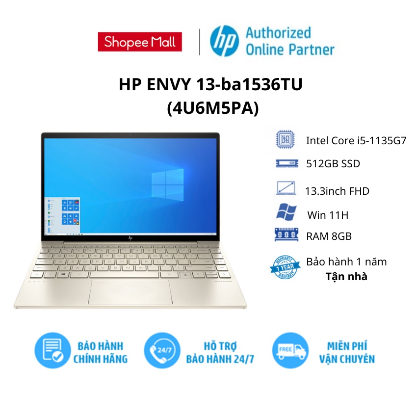 [Mã ELHP3TR giảm 12% đơn 500K] Laptop HP ENVY 13-ba1536TU (4U6M5PA)/ Gold/ Intel Core i5-1135G7/ RAM 8GB/ 512GB SSD