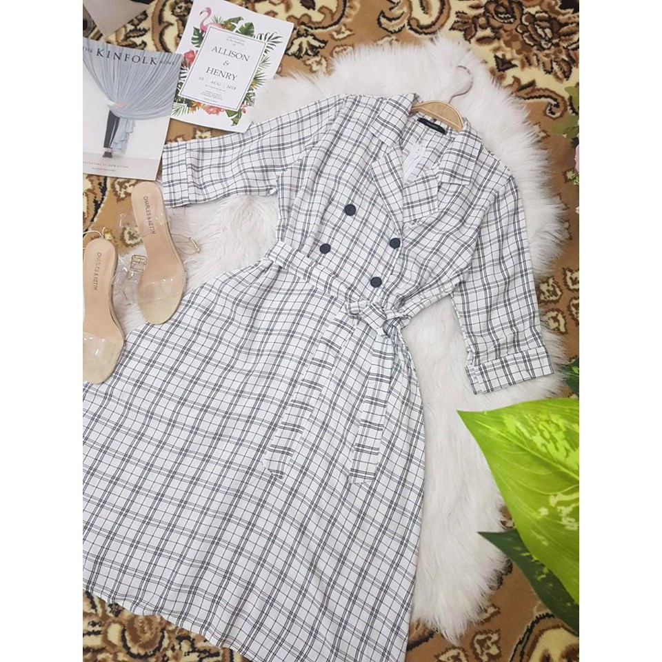 Đầm xoè sọc cổ vest tay lỡ phối nút cực xinh, ĐI CHƠI ĐI DỰ TIỆC đều đẹp, hàng cao cấp tại HÀNG CAO CẤP [SIÊU PHẨM] | BigBuy360 - bigbuy360.vn