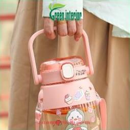 Bình giữ nhiệt 900ml Greeninterior, bình đựng nước siêu dễ thương tặng kèm dây đeo Màu Xanh Lá