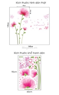 Decal dán tường hoa hồng combo 2 bức