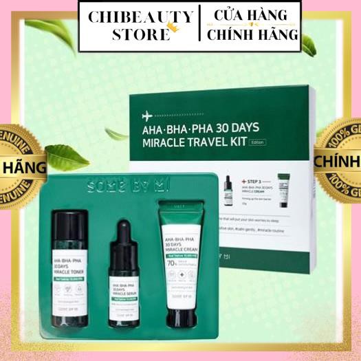 Bộ Kit 3 Món giảm mụn "Thần Kỳ" Some By Mi AHA - BHA - PHA 30 Days Miracle Travel Kit (Toner, Serum, Cream)
