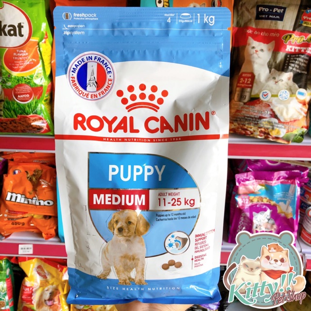 Royal Canin Medium Puppy - Thức ăn hạt cho chó con dưới 1 năm tuổi giống vừa, túi 1kg - Kitty Pet Shop