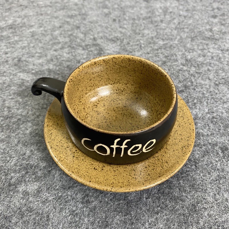 Bộ ly cốc tách kèm bát ngâm hâm nóng cafe men nâu gốm gốm sứ Bát Tràng