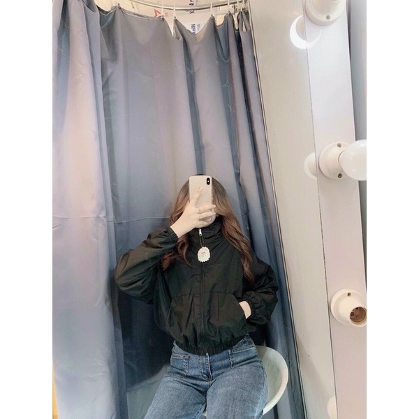 Áo khoác lửng croptop dù 2 lớp không nón trơn basic unisex ulzzang nam nữ