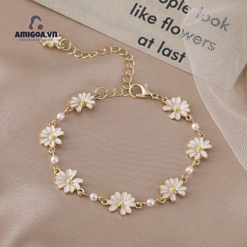 Vòng Tay Thiết Kế Đơn Giản Họa Tiết Hoa Cúc Nhỏ Xinh Phong Cách Nhật Bản Thời Trang Cho Nữ