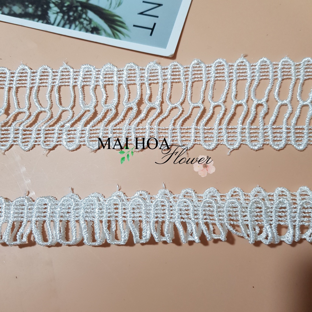 RC16 Cuộn 12 mét dây ren viền váy áo ren chỉ trắng dùng may đồ rộng 5cm Maihoaflower