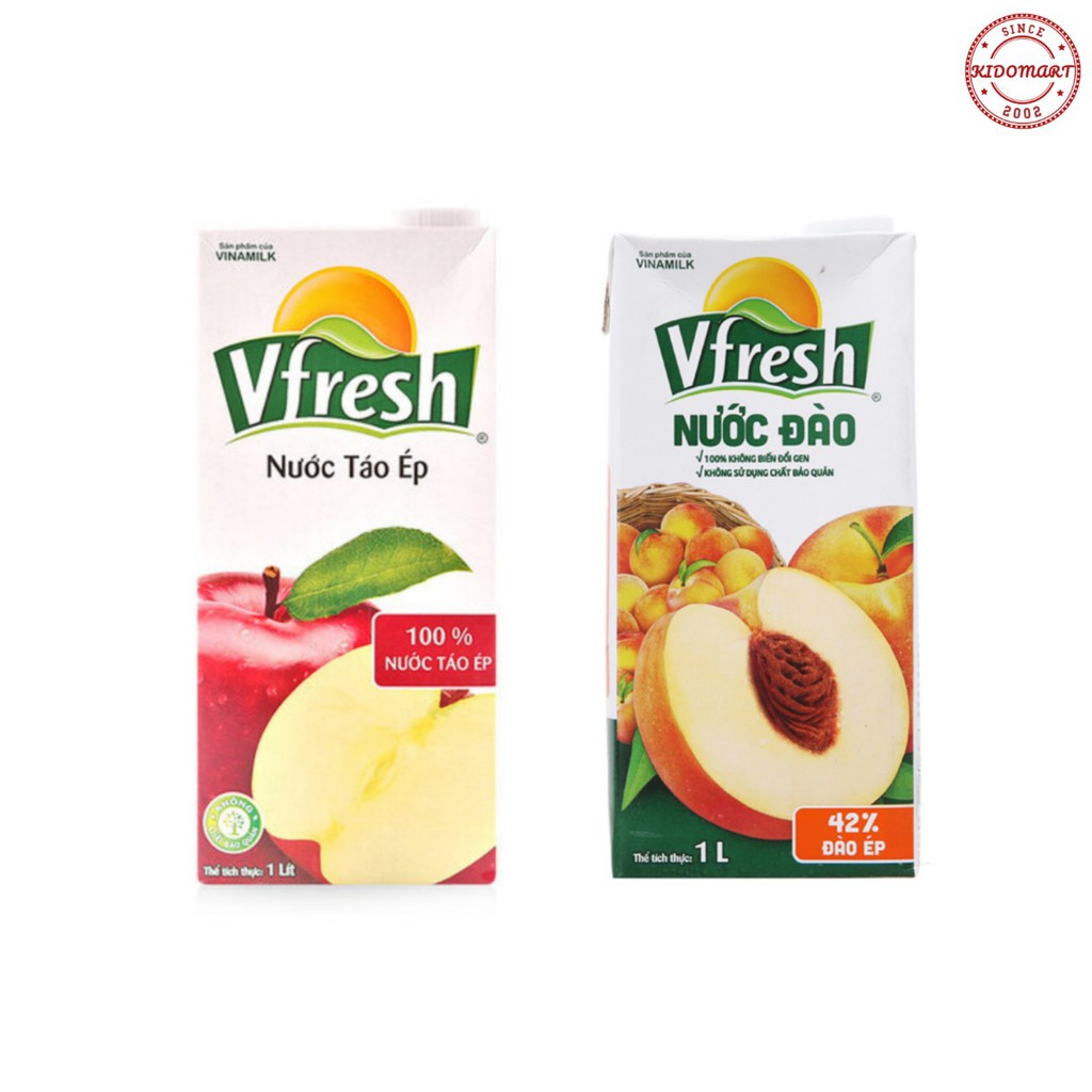 Nước Táo Ép / Đào Ép 100% VFRESH Hộp 1L