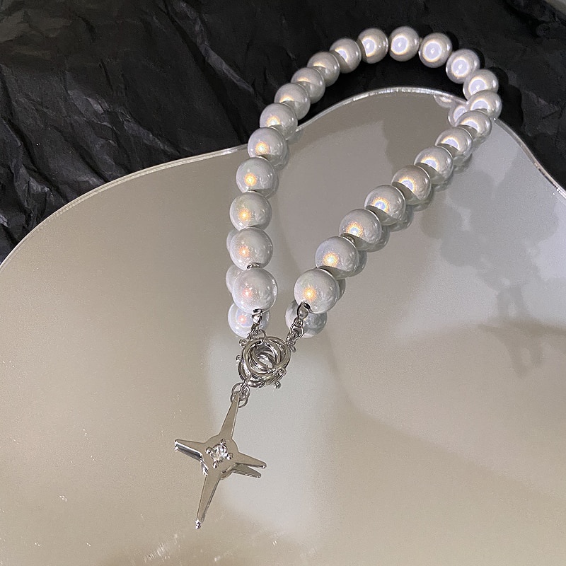 Vòng cổ choker đính hạt ngọc trai dạ quang phong cách Hàn Quốc 2021 thời trang