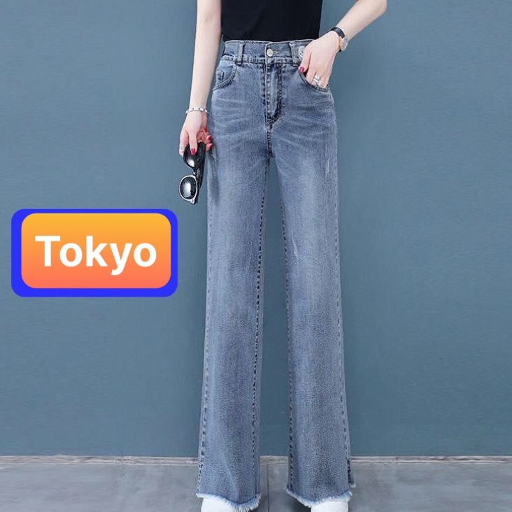 QUẦN BAGGY JEAN NỮ CHẤT BÒ XANH ỐNG RỘNG LƯNG THUN LƯNG CAO NÂNG MÔNG CAO CẤP DB-0726 - TOKYO