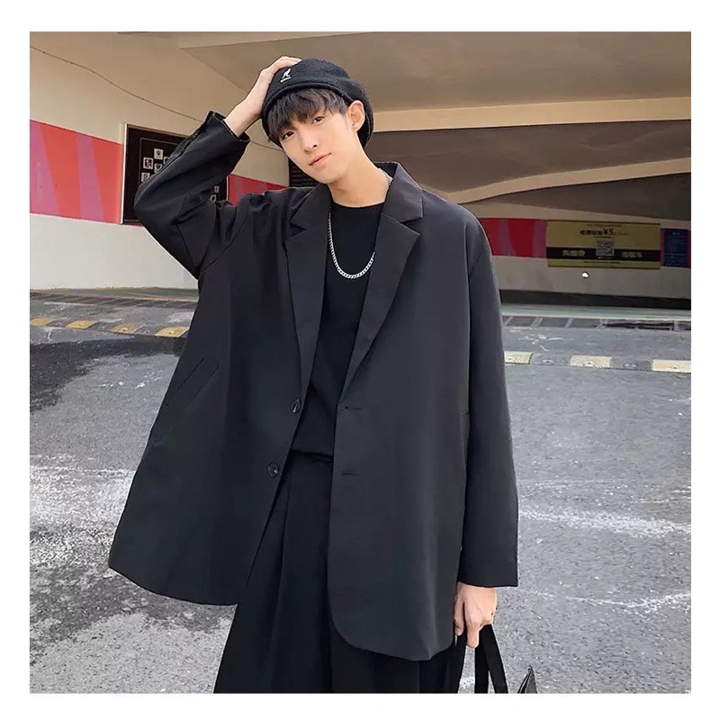 Áo Khoác vest T-A-N ÁO Blazer From Rộng trơn AV08 Phong Cách Hàn Quốc Màu đen