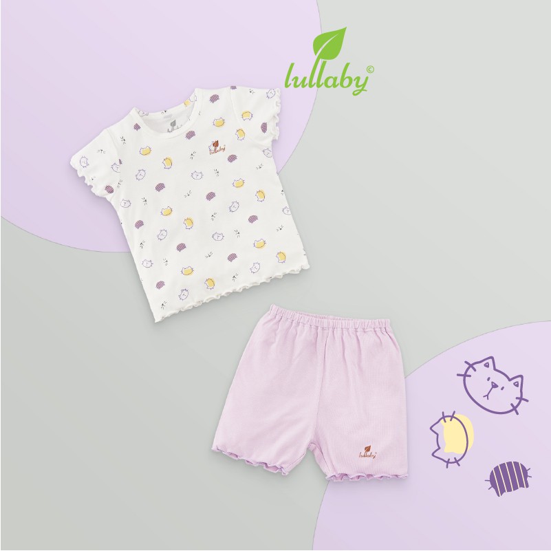 Lullaby Bộ quần áo bé gái cộc tay bèo cài vai NH652P BST Xuân hè