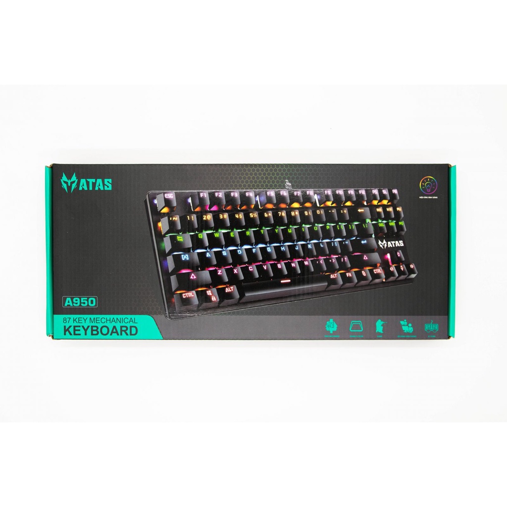 Bàn phím cơ gaming Atas A950 - Blue Switch - LED RAINBOW - Chống nước - 87 Keycap