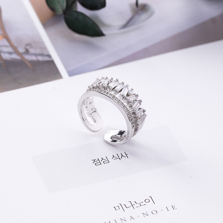 XiaoboACC Nhẫn Hai Lớp Đính Đá Zircon Phong Cách Hàn Quốc