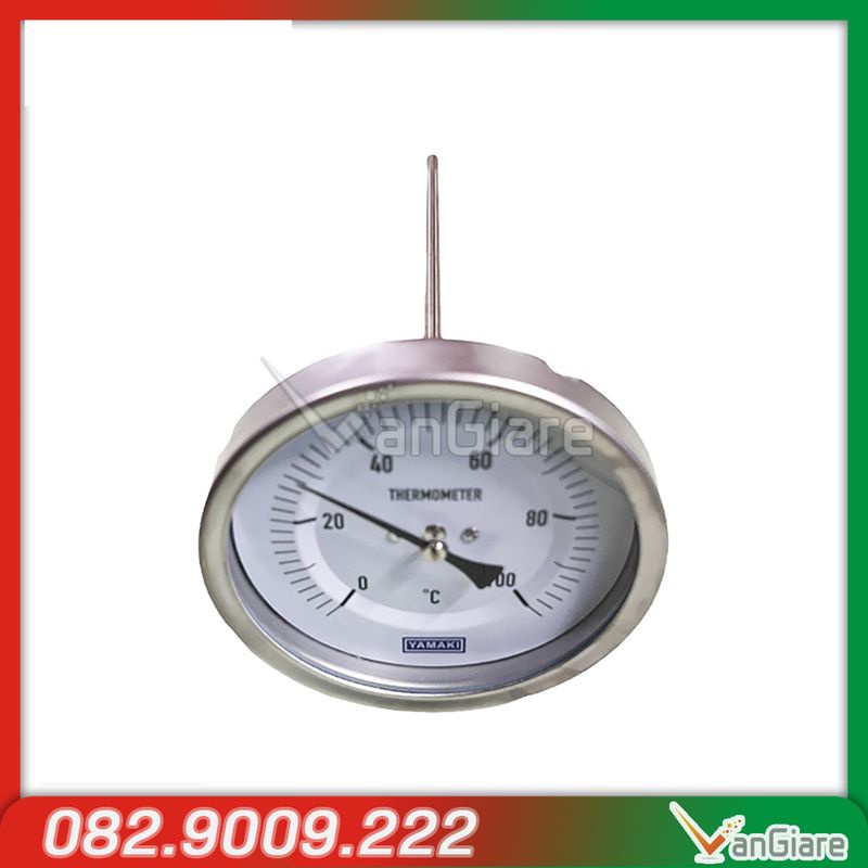 Đồng hồ nhiệt độ inox 304 châng ngang - chân sau , có nút reset, yamaki 100 độ C