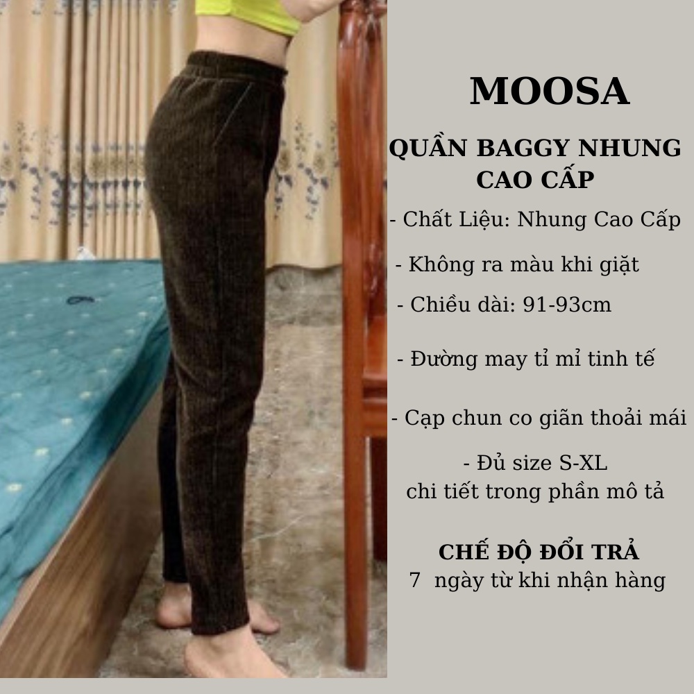 Quần Nhung Baggy Nữ Cao Cấp Moosa,Quần Nhung Tăm Cạp Chun Tôn Dáng