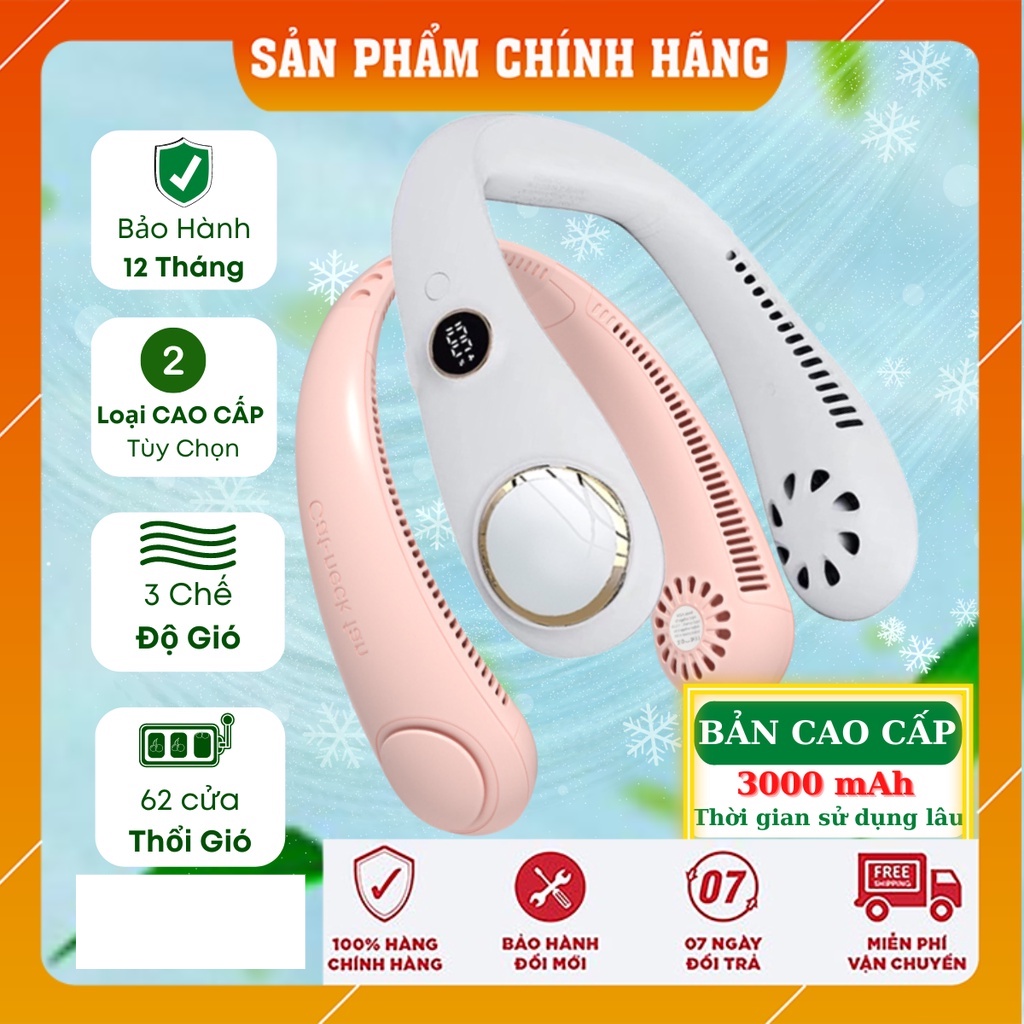 Quạt Mini Đeo Cổ Thông Minh Không Cánh Tốc Độ Mạnh Thổi 360 Độ