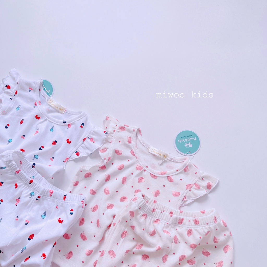 (7-21kg)Bộ thun đùi cotton cánh tiên hãng Miwoo kids họa tiết siêu yêu cho bé gái