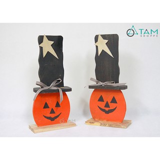[HALLOWEEN-CÓ HỎA TỐC] Bí ngô Halloween đội nón gỗ gắn sao để bàn