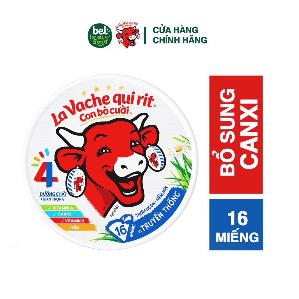 Phô mai Con Bò Cười 16 Miếng 224g Vị truyền thống La Vache qui Rit